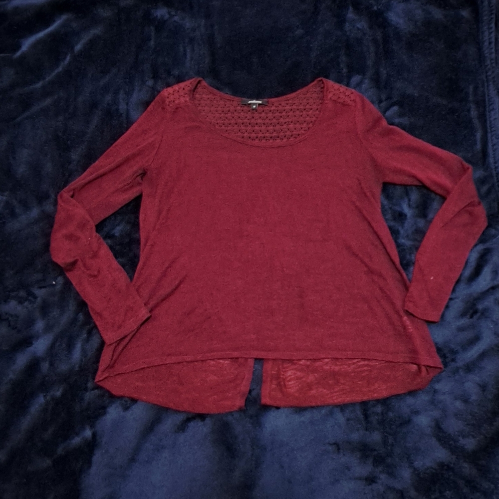 Ambiance Purple Long Sleeve Top with Crochet Accents And Open Back